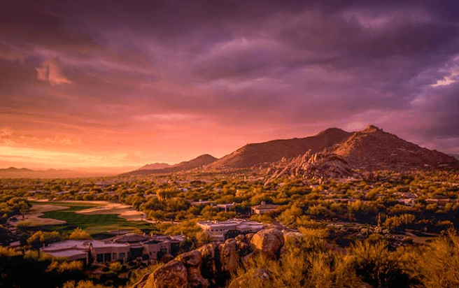 View of mountains at sunset in Scottsdale