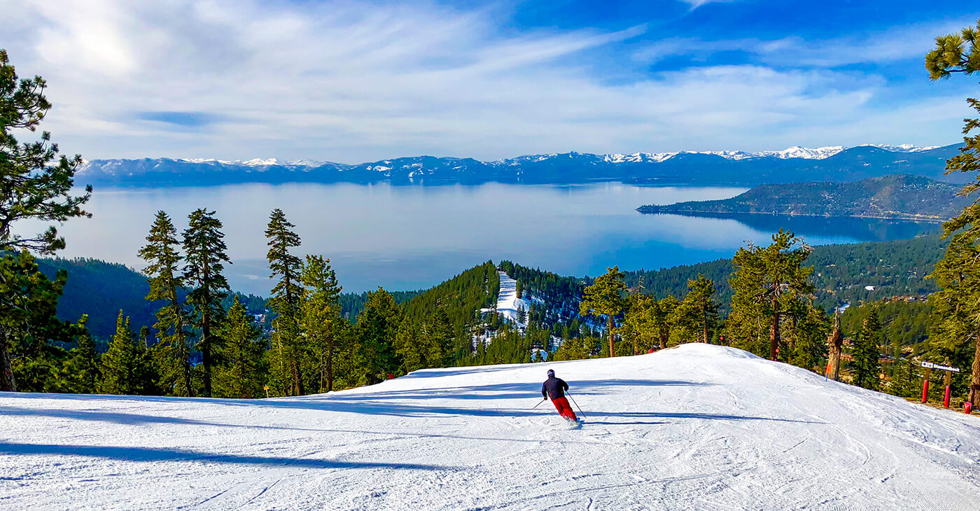 Ski slope with view of Lake Tahoe